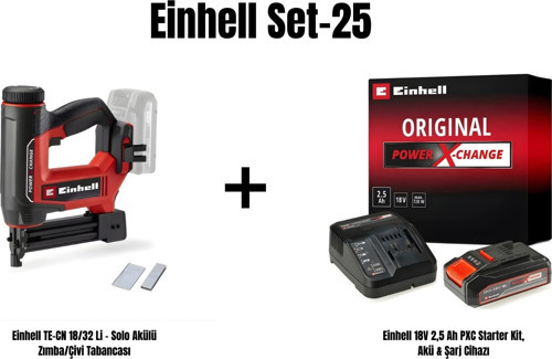 Set-25( TE-CN 18/32 Li - Solo Akülü Zımba/Çivi Tabancası+Einhell 18V 2,5 Ah PXC Starter Kit, Akü & Şarj Cihazı)