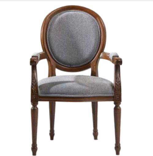 Sandalye 19773 Zus036 Model kolçak oyma Madalyon Model Gri Kumaş Ceviz El yapım