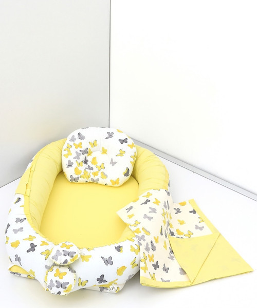 3 Parça - Bebek Uyku Yatağı, Baş Yastık, Bebek Pikesi 0-2 Yaş - %100 Pamuk