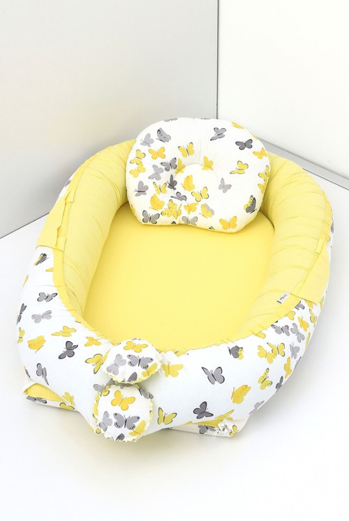 Babynest, Bebek Uyku Yatağı 0-2 Yaş - Pamuk Kumaş - Sarı Kelebek