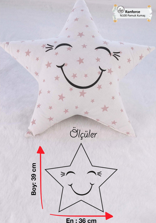 Bebek Çocuk Odası Yıldız Yastık, Dekoratif Yastık Gri Yıldızlı