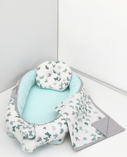 3 Parça - Bebek Uyku Yatağı, Baş Yastık, Bebek Pikesi 0-2 Yaş - %100 Pamuk