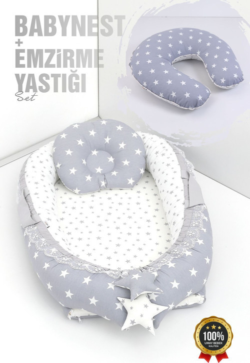 Babynest Bebek Uyku Yatağı 0-2 Yaş + Emzirme Yastığı 60X60 Cm
