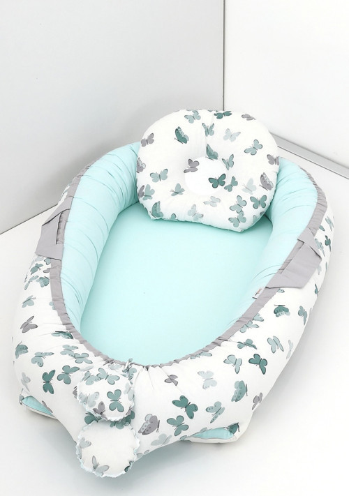 Babynest, Bebek Uyku Yatağı 0-2 Yaş - Pamuk Kumaş - Yeşil Kelebek