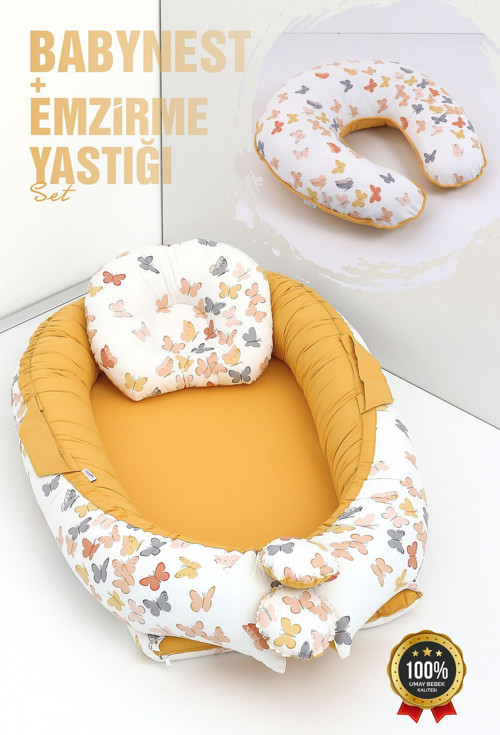 Babynest, Bebek Uyku Yatağı 0-2 Yaş + Emzirme Yastığı 60X60 Cm