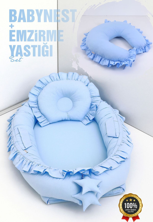 Babynest, Bebek Uyku Yatağı 0-2 Yaş Emzirme Yastığı 60X60 Cm - %100 Pamuk Kumaş