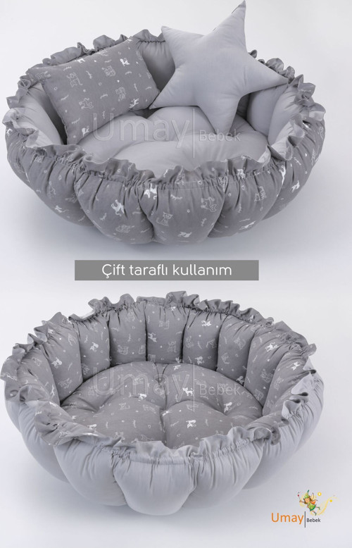 3'Lü Set Yatak Ve Yastık, Yuvarlak Babynest, Oyun Halısı, Bebek Yatağı