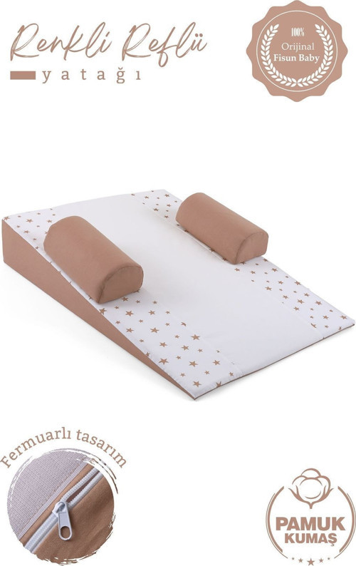 Bebek Reflü Yatağı (Kahverengi-Yıldız) Yıkanabilir Kılıflı, Ortopedik, Ana Kucağı