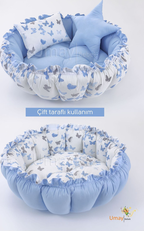3'Lü Set Yatak Ve Yastık, Yuvarlak Babynest, Oyun Halısı, Bebek Yatağı