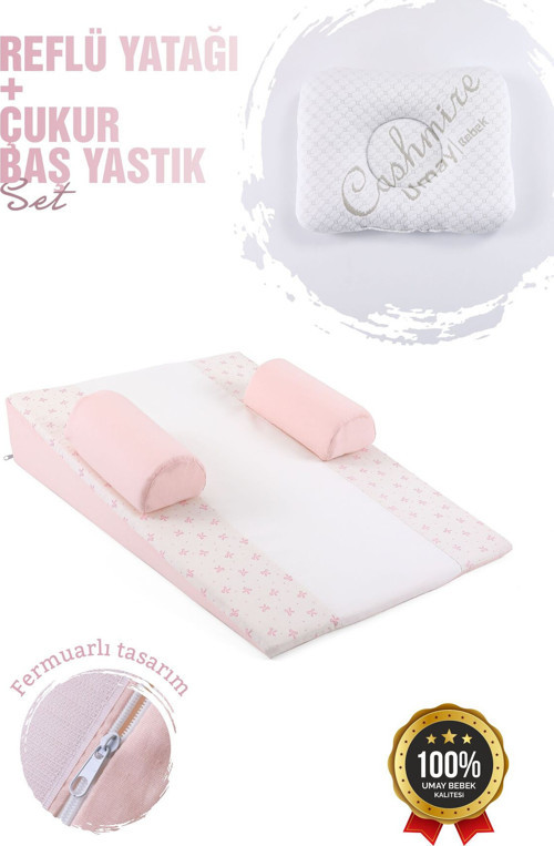 Bebek Reflü Yatağı, Fermuarlı, Yıkanabilir Kılıf, Yatak, Pamuk Kumaş + Çukur Baş Yastık