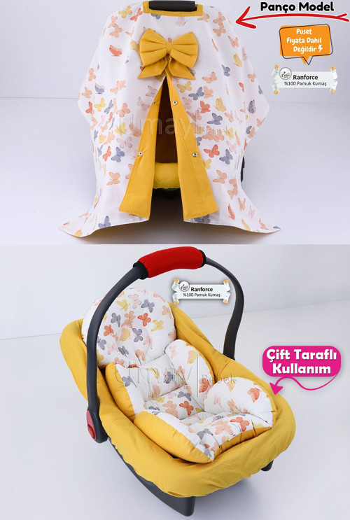 3 Parça - Puset Örtüsü, Bel Destekli Puset Minderi, Puset Çarşafı, %100 Pamuk - Panço