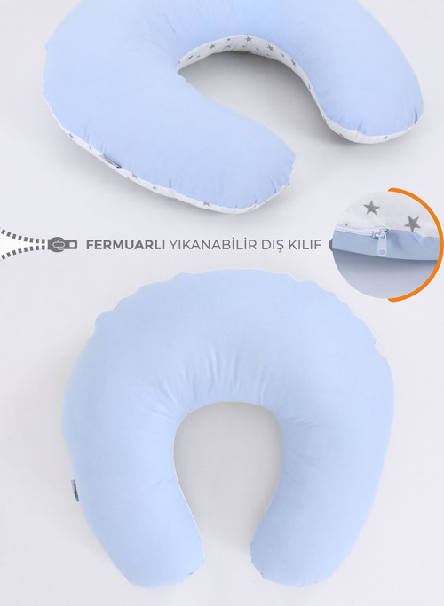 Emzirme Yastığı Minderi, Pamuk Kumaş - Düz Mavi