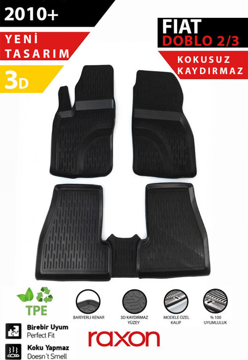Fiat Doblo 2010+ 2-3 3D Havuzlu Paspas – Tam Uyumlu | Su Geçirmez, Kaymaz