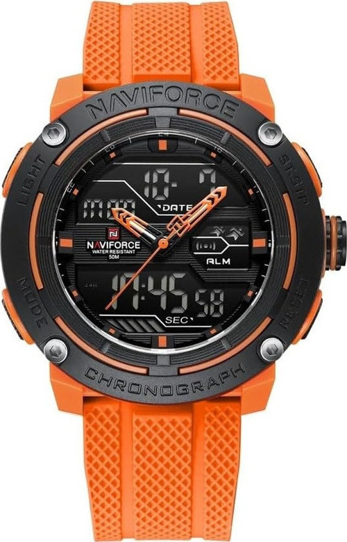 Analog ve Dijital Spor Kol Saati, Turuncu Silikon Kordon, Siyah Kadran, Chronograph, Su Geçirmez, Erkek