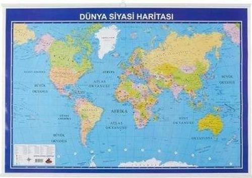Dünya Siyasi + Fiziki Çıtalı Harita 70X100