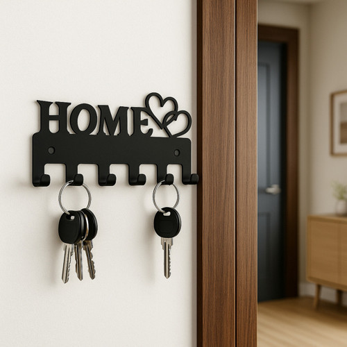 Home Yazılı Kalpli Metal Anahtarlık Askısı | Duvar Tipi Anahtar Organizer