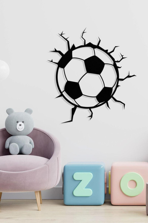 Futbol Topu Desenli Metal Duvar Dekoru | 3D Kırık Efektli Tablo