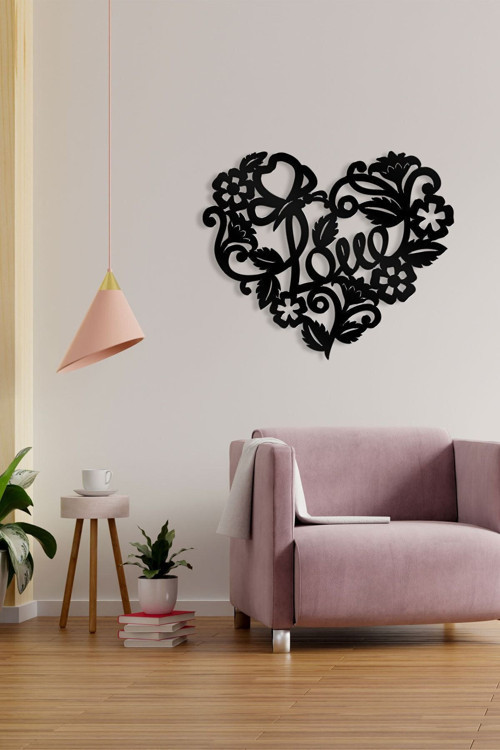 Çiçek Motifli Kalp Metal Tablo – Romantik Dekoratif Aksesuar