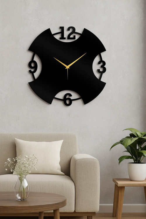 Modern Siyah Metal Duvar Saati – Minimalist Büyük Boy Dekoratif Saat