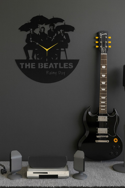 The Beatles Temalı Siyah Metal Duvar Saati – Rainy Day Tasarım