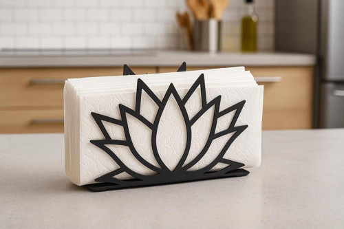 Lotus Çiçeği Tasarımlı Metal Peçetelik | Modern Masa Dekoru