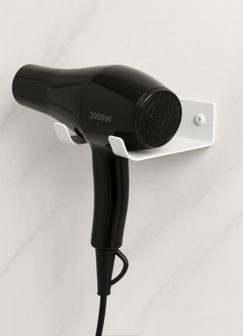 Metal Saç Kurutma Makinesi Askısı, Fön makinesi Askısı (Renk: Beyaz)| Duvar Tipi Organizer