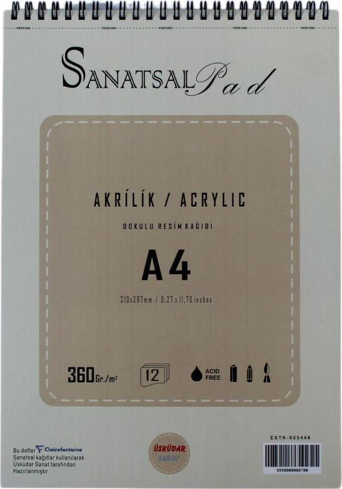 Sanatsal Pad Akrilik boya Defteri A4 360gr 12 Yaprak Spiralli