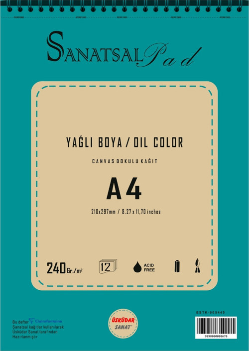 Sanatsal Pad Yağlı boya Defteri A4 240gr 12 Yaprak Spiralli