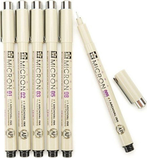Sakura Pigma Micron Teknik Çizim Kalemi 6'lı Set (0.05 - 0.1 - 0.2 - 0.3 - 0.5 - 0.8)