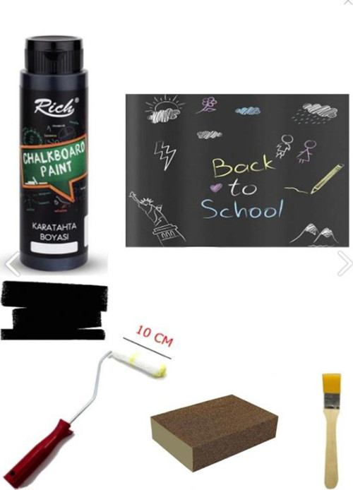 Chalkboard Kara Tahta Boyası 500 Cc Siyah Rulo Zımpara Fırça Seti