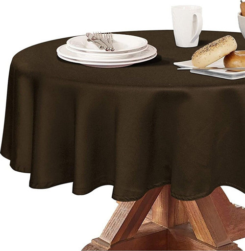 Sıvıya Dayanıklı Yuvarlak Dertsiz Keten Masa Örtüsü Kahverengi