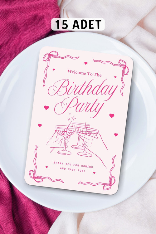 Doğum Günü Partisi - Masa Kartı Oyun Kartı 15 Adet Happy Birthday Sunum Yemek Tabağı Party Davetiye