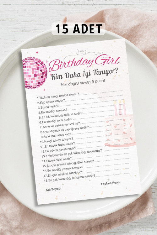 Doğum Günü Partisi - Kim Daha İyi Tanıyor Oyun Kartı 15 Adet Happy Birthday Kutlama Sevgiliye Hediye