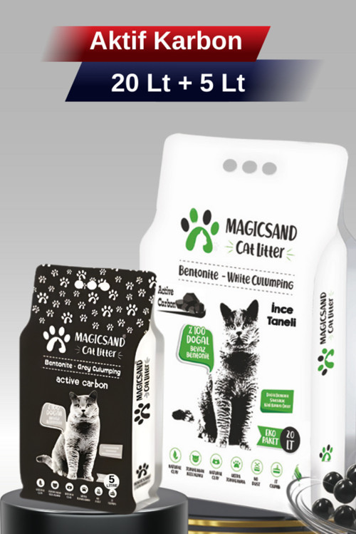 Magıc Aktif Karbonlu Kedi Kumu 20 Lt+ 5 Lt İnce Tane (Ultra Koku Hapsi)