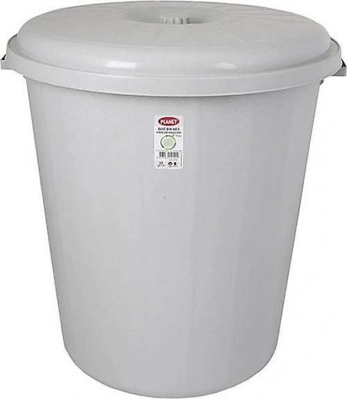 Planet Kapaklı Jumbo Boy Gri Çöp Kovası 90 L