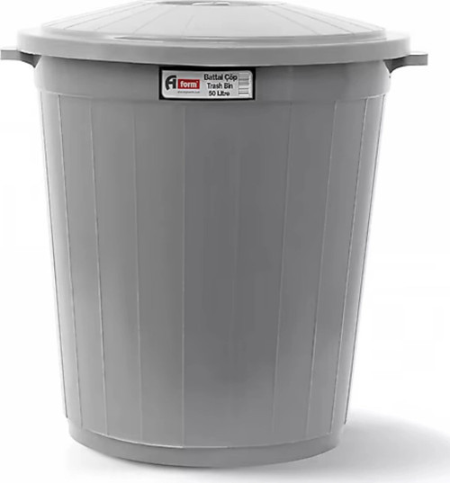 Planet Kapaklı Battal Boy Gri Çöp Kovası 50 L