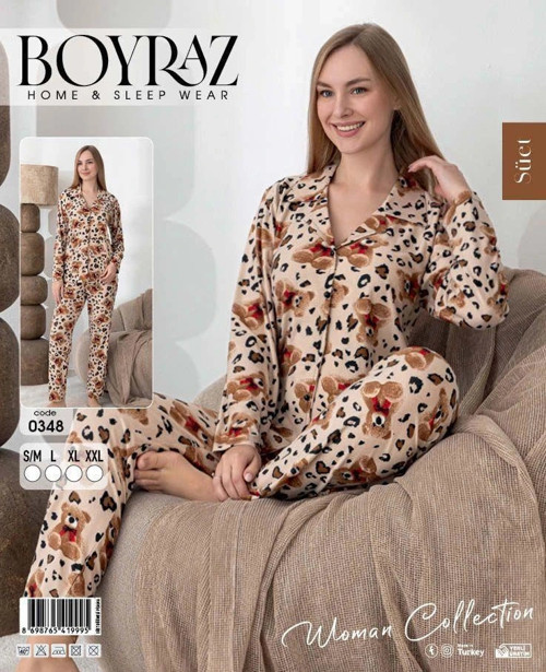 Boyraz 0348 Kadın Süet Patlı Uzun Kol Pijama Takımı