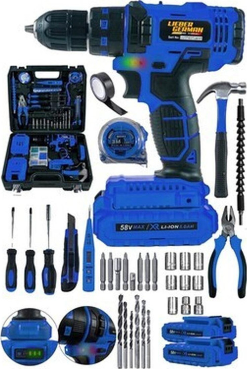 Tekno Trust Darbeli 58 Volt 8 Amper Bakır Sargılı Profesyonel Çift Akülü Pense Setli Şarjlı Vidalama Matkap