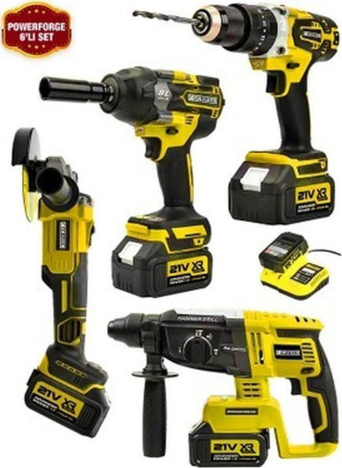 Powerforge 21V Akülü Matkap & Taşlama & Kırıcı Delici Hilti & Somun Sıkma Sökme 4'lü Set-Sarı