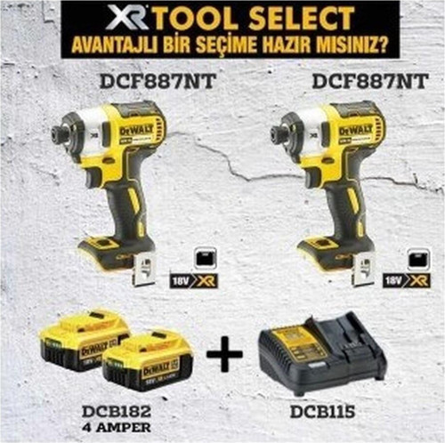 2 Adet DCF887NT Şarjlı Darbeli Tornavida + 2x4 Ah Akü 1 Adet Dolum Cihazı