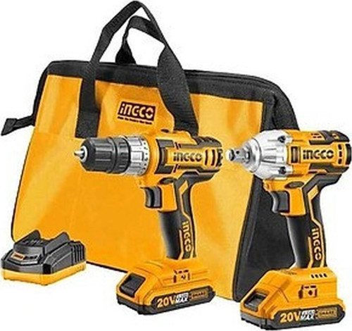 Ingco CKLI2006 20V Lithium-Ion 2 Li Set Şarjlı Matkap + Vidalama Kömürsüz Motor 2 Bataryalı