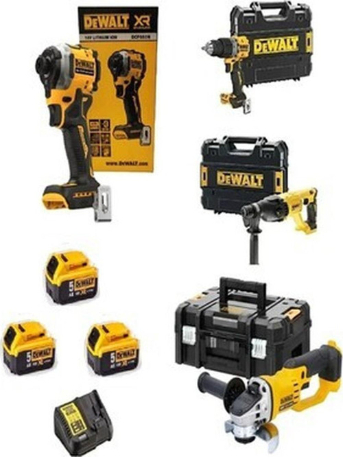 DCD805 Darbeli VIDALAMA+DCF850TORK VIDALAMA+DCH133 Kırıcı DELICI+DCG412 Avuç Taşlama+3 x 5 Ah Akü 1 x Dolum Cihazı