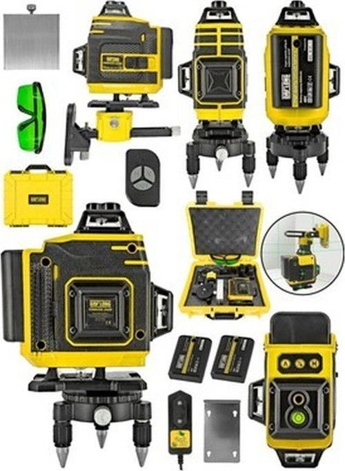 Şarjlı Çift Akülü Profesyonel 4 Köşe 4×360 16 Satır Yeşil Çizgi Lazer Hizalama