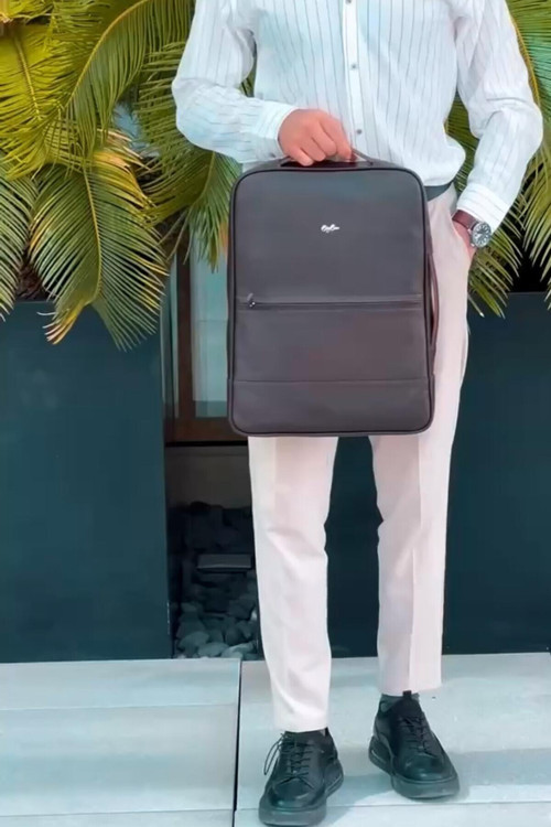 Poizeg Kahverengi Hakiki Deri Sırt Laptop ve Evrak Çantası