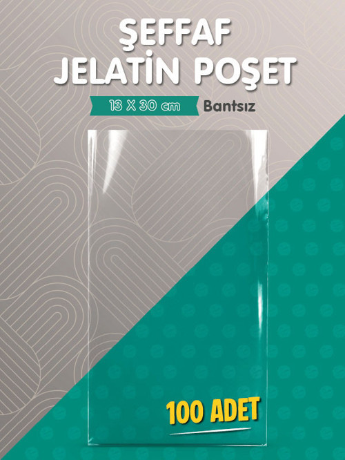 Bantsız Şeffaf Poşet (13X30cm) 100 Adet Parlak Jelatin Paket Hediye Poşeti -T1556