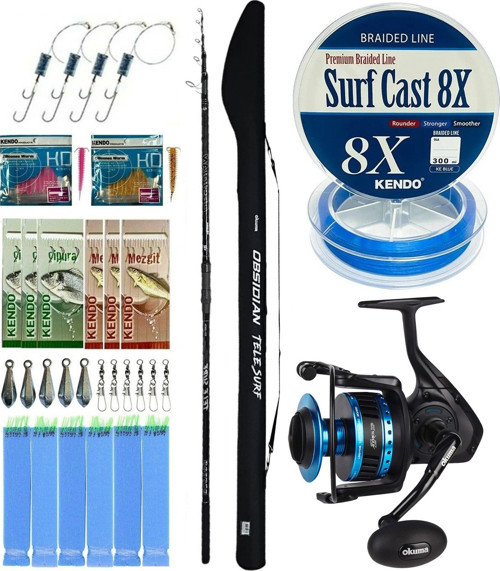 YekOutdoor Surf Olta Seti Okuma Obsidian Super Light Tele Surf 420cm 100-220gr 5 Parça Olta Kamışı&Okuma Azores ZXP-8000