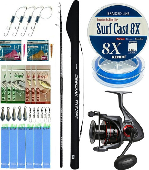 YekOutdoor Surf Olta Seti Okuma Obsidian Super Light Tele Surf 420cm 100-220gr 5 Parça Olta Kamışı&Okuma Ceymar C-6000A