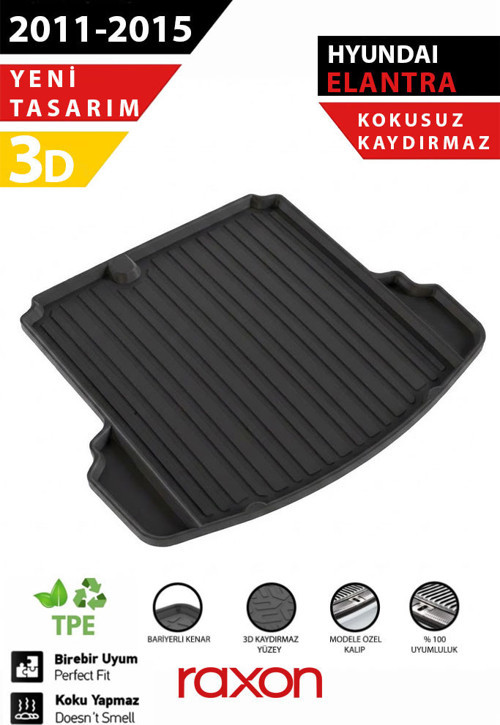 Hyundai Elantra SD 2011-2015 Bagaj Havuzu – 3D Özel Kalıp | Su Geçirmez, Kaymaz