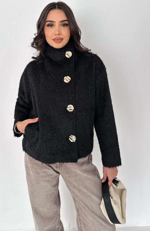 Kırçıllı Kumaş Yan Kapama Mont