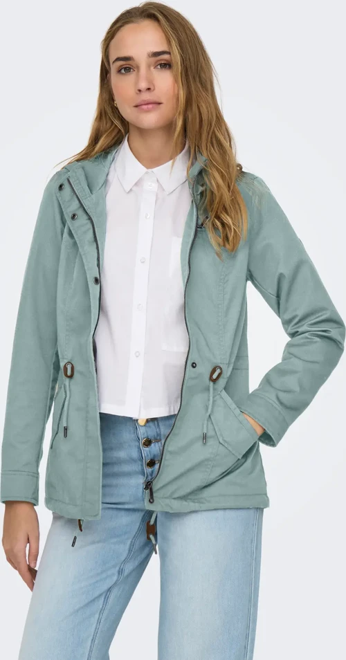 Kadın Kapüşonlu Canvas Parka Mavi Ceket - 15319876